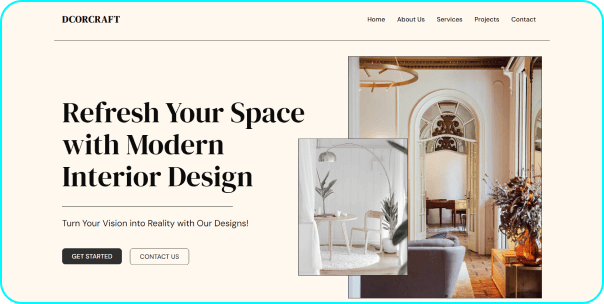 Interior design website hero section image